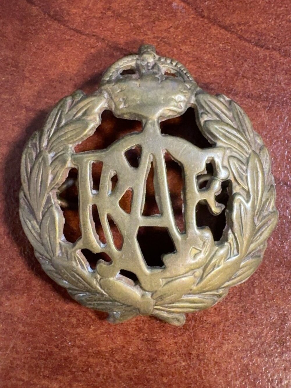 Vintage RAF Royal Air Force Brass Cap Badge King's Crown Military Insignia